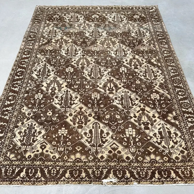 Kahverengi Bej İran Halısı, 7.4x9.8 ft Zarif Dekor