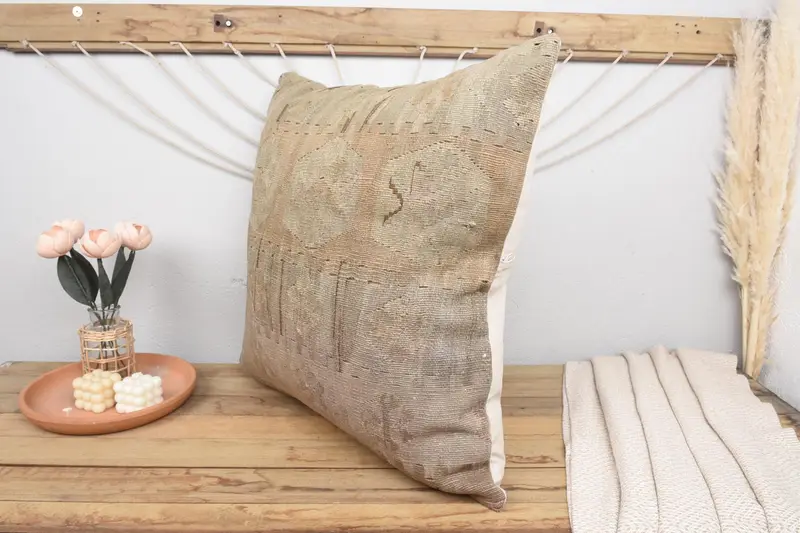 Vintage Pillow, 28x28 Beige Cushion Cover, Pastel Cushion, Aztec Cushion, Gift Pillow, Cushion Case, Turkish Kilim Pillow - 4
