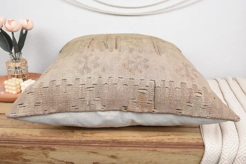 Vintage Pillow, 28x28 Beige Cushion Cover, Pastel Cushion, Aztec Cushion, Gift Pillow, Cushion Case, Turkish Kilim Pillow - 5