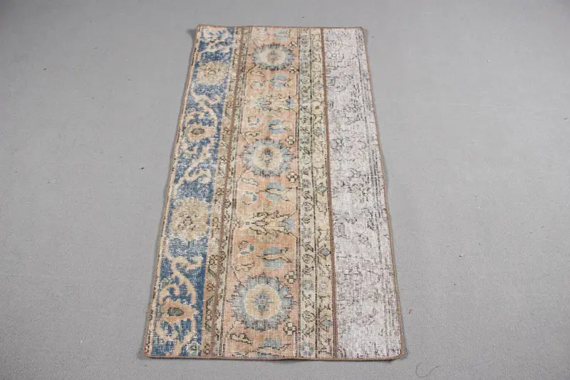 2.1x4.1 ft Türk Vintage Halı, Küçük Halı, Mavi Kahverengi Güneybatı Yün Halı - 1
