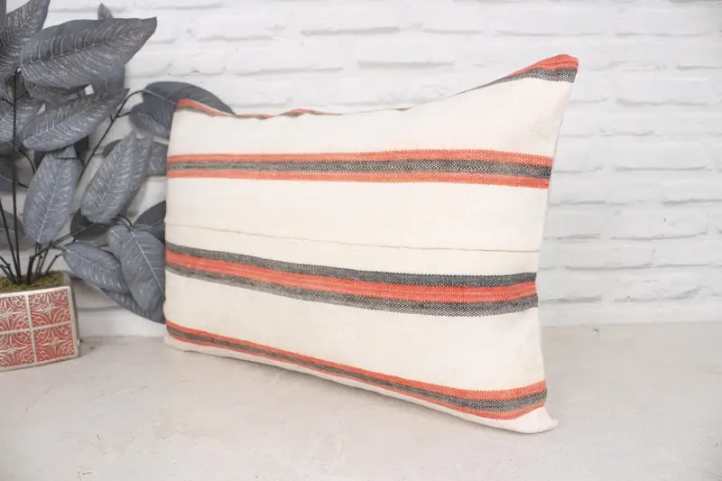 Vintage Kilim Throw Pillow, Boho Pillow Sham Cover, Antique Pillows, Authentic Cushion Cover, Cushion Cover, 16x24 Beige Pillow Sham - 4