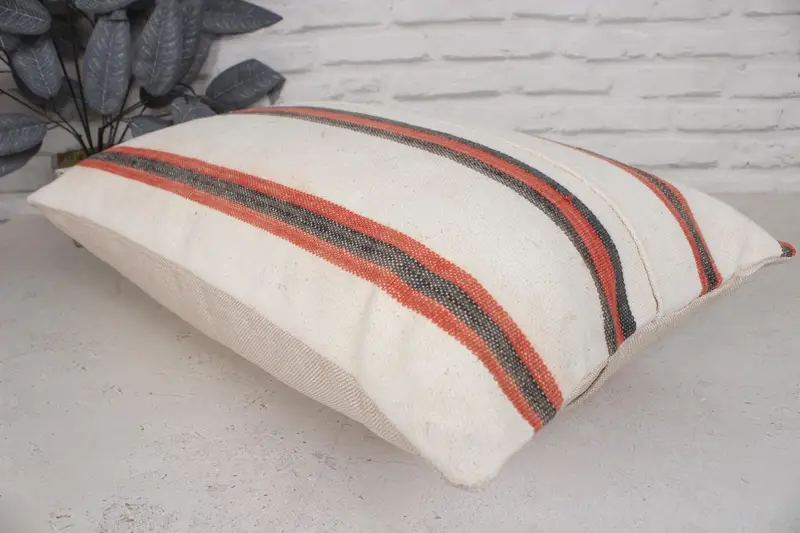 Vintage Kilim Throw Pillow, Boho Pillow Sham Cover, Antique Pillows, Authentic Cushion Cover, Cushion Cover, 16x24 Beige Pillow Sham - 6