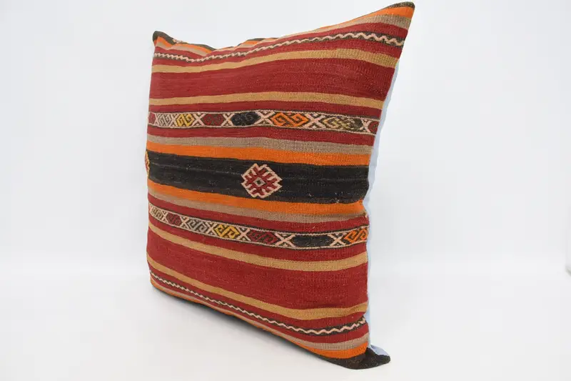 Cushion, Throw Kilim Pillow, Bohemian Cushion Pillow, Neutral Pillow, 28x28 Red Pillow Cover, Home Decor Pillow, Ethnical Kilim Rug Pillow - 4