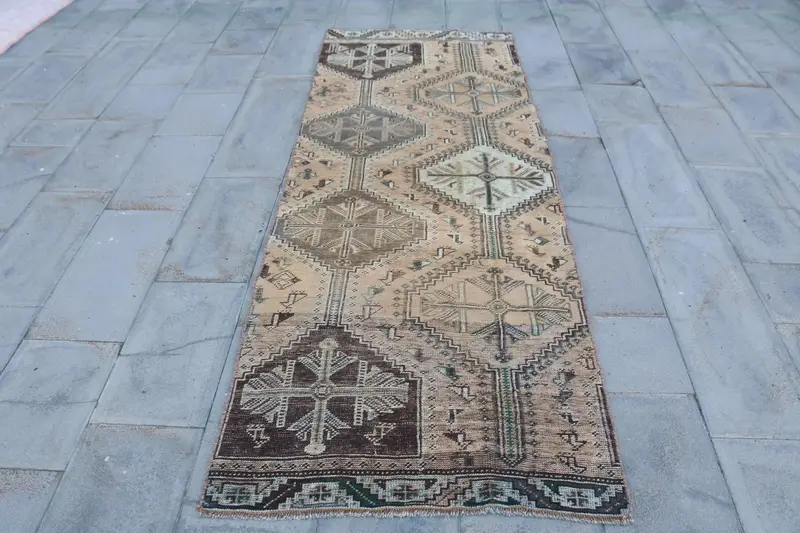 3,1x8,9 ft Läufer Türkischer Teppich, Vintage Teppich, Braun Beige Massiver Wollteppich - 1