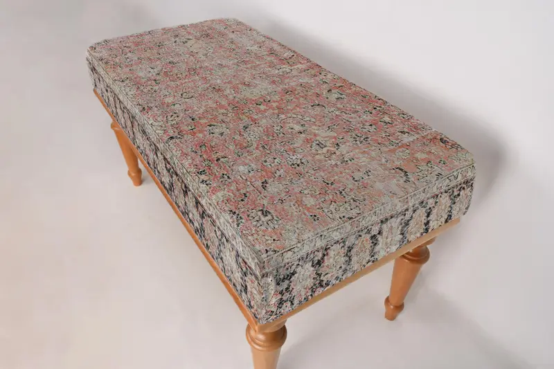 Modular Red & Green Ottoman, Kilim-Inspired Wool Blend Ottoman