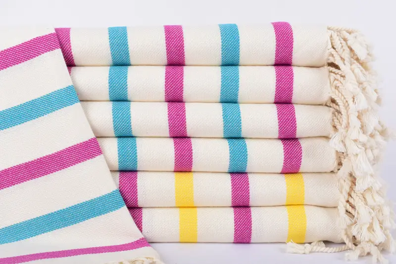 Damson-Turquoise Striped Turkish Cotton Beach Towel, 70x40 Inches