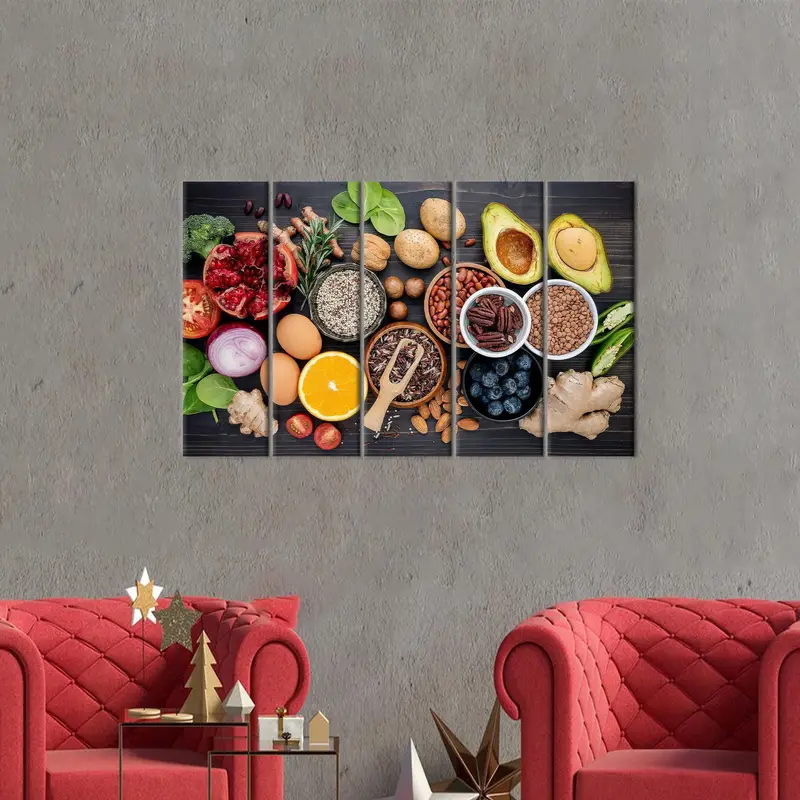 Meyve Tuval Sanatı, Sebzeler Duvar Sanatı, Spice Sanat, Mutfak Sanatı Dekoru, Yemek Tuval, Şef Hediyesi, Yemek Odası Sanatı, Modern Duvar Sanatı - 9