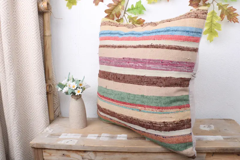 Interior Designer Pillow, Pillow for Couch, Neutral Throw Pillow Case, 20x20 White Pillow Sham, Ethnical Kilim Rug Pillow, Cushion Case - 4