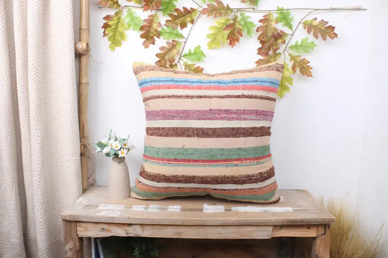Interior Designer Pillow, Pillow for Couch, Neutral Throw Pillow Case, 20x20 White Pillow Sham, Ethnical Kilim Rug Pillow, Cushion Case - 1
