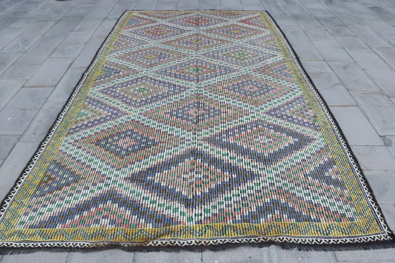 Purple & Orange Rug, 6.5x11.5 ft Floral & Geometric