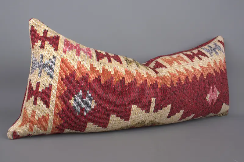 Vintage Pillow, 16x36 Red Cushion, Ethnical Kilim Rug Pillow, Bed Cushion Cover, Bolster Cushion Case, Pillow Cover, Couch Pillow, Pillow for Couch - 2