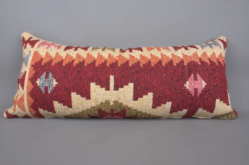 Vintage Pillow, 16x36 Red Cushion, Ethnical Kilim Rug Pillow, Bed Cushion Cover, Bolster Cushion Case, Pillow Cover, Couch Pillow, Pillow for Couch - 5