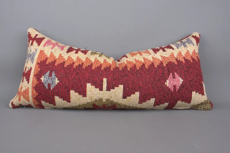 Vintage Pillow, 16x36 Red Cushion, Ethnical Kilim Rug Pillow, Bed Cushion Cover, Bolster Cushion Case, Pillow Cover, Couch Pillow, Pillow for Couch - 1