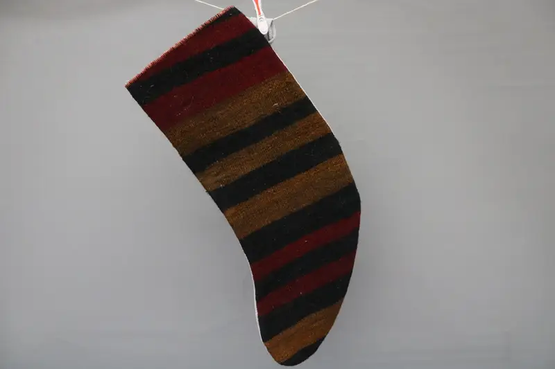 Siyah ve Kahverengi Noel Süsleri Çorabı, 9 İnç Geniş Tatil Çorabı