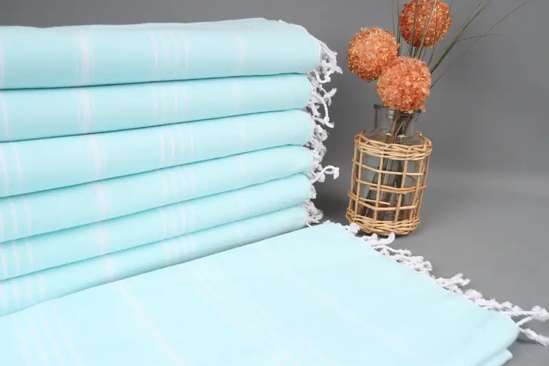 Personalized Beach Towel Turkish Cotton Dark Mint Stripes, 40x71 Inches
