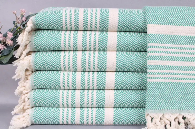 Camping Tea Towel Monogrammed Kitchen Towel Green Striped, 18x40 Inches