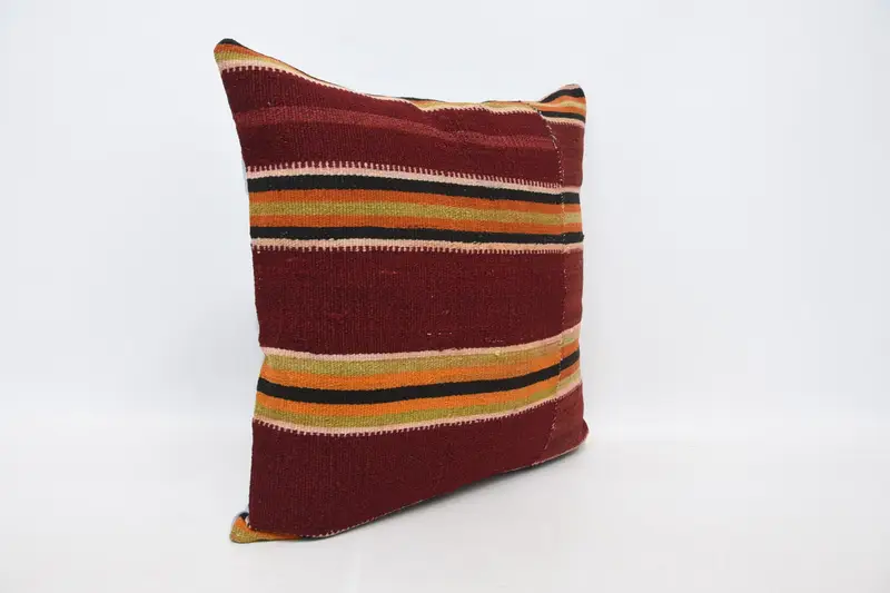 Boho Pillow Sham Cover, Kilim Pillow Cover, Turkish Pillow, Cushion Case, Knitted Pillow Sham, 22x22 Red Cushion Case, Pastel Cushion Cover - 3