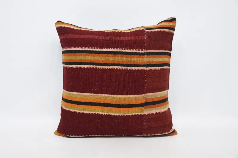Boho Pillow Sham Cover, Kilim Pillow Cover, Turkish Pillow, Cushion Case, Knitted Pillow Sham, 22x22 Red Cushion Case, Pastel Cushion Cover - 1