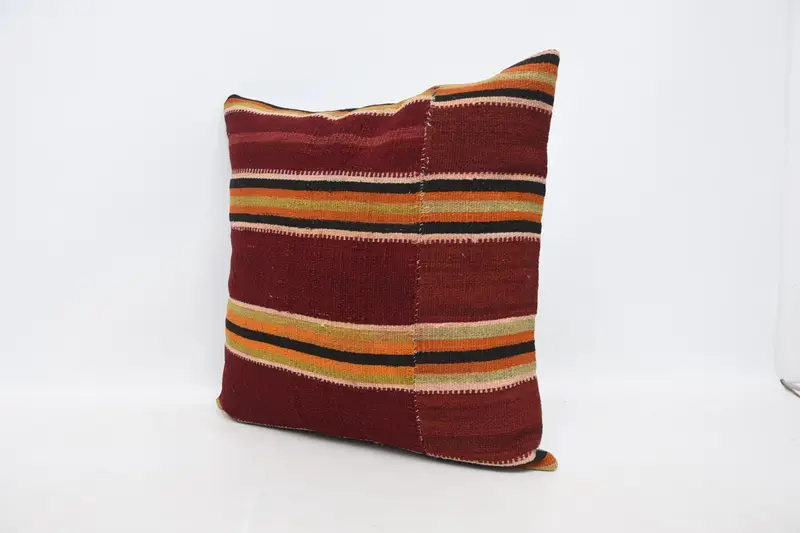 Boho Pillow Sham Cover, Kilim Pillow Cover, Turkish Pillow, Cushion Case, Knitted Pillow Sham, 22x22 Red Cushion Case, Pastel Cushion Cover - 4