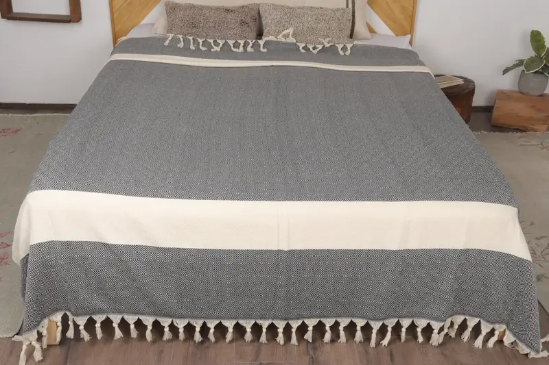 Throw Blanket, 96x80 Cotton Diamond Towel, Gift For The Home Decor, Bachelorette Favor, Wedding Hand Made Gift, Turkish Blanket, Bridal Shower Gift - 8