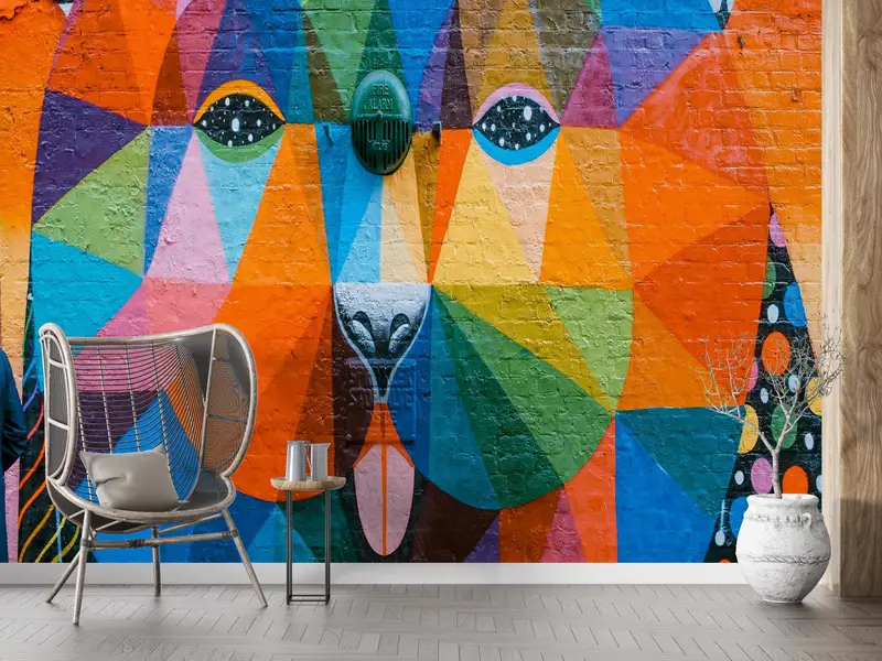 Zeitgenössische bunte Hunde-Graffiti-abstrakte Tapete – gedrucktes Design