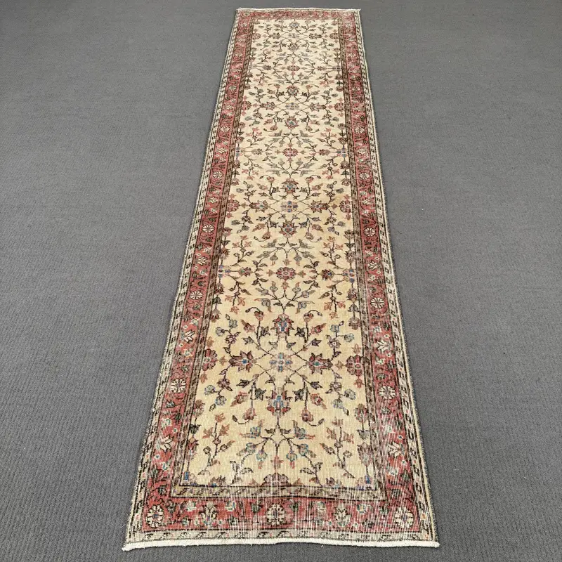 Beige & Red Patchwork Rug, 0.2x10.1 ft Chic Decor