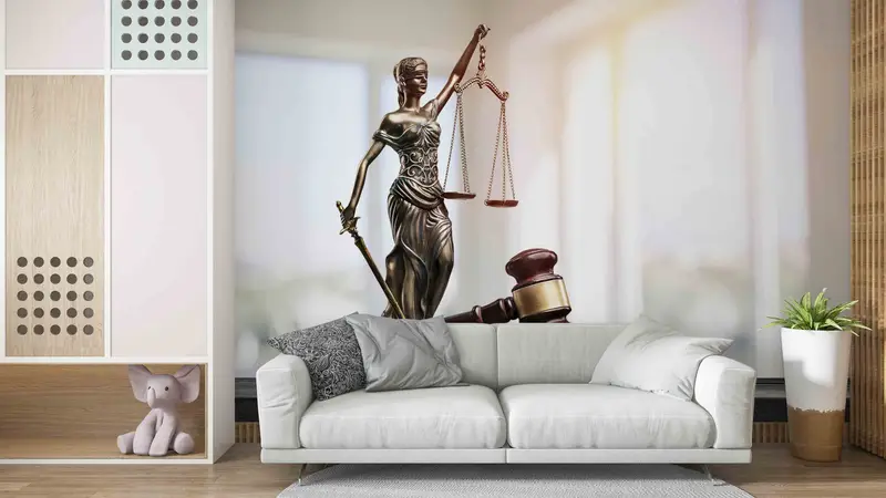 Modern Wall Painting, Lawyer Office Wall Decals, Attorney Mural, Removable Wallpaper, Lady Themis With Scales Wall Art, 3D Papercraft, - 5
