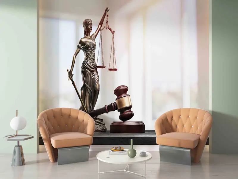 Modern Wall Painting, Lawyer Office Wall Decals, Attorney Mural, Removable Wallpaper, Lady Themis With Scales Wall Art, 3D Papercraft, - 4