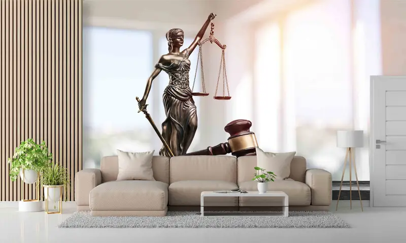 Modern Wall Painting, Lawyer Office Wall Decals, Attorney Mural, Removable Wallpaper, Lady Themis With Scales Wall Art, 3D Papercraft, - 2