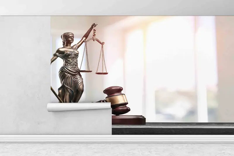 Modern Wall Painting, Lawyer Office Wall Decals, Attorney Mural, Removable Wallpaper, Lady Themis With Scales Wall Art, 3D Papercraft, - 1