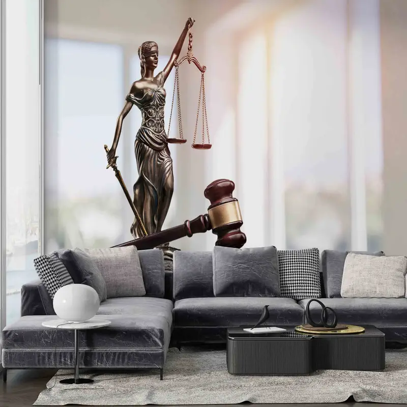 Modern Wall Painting, Lawyer Office Wall Decals, Attorney Mural, Removable Wallpaper, Lady Themis With Scales Wall Art, 3D Papercraft, - 7