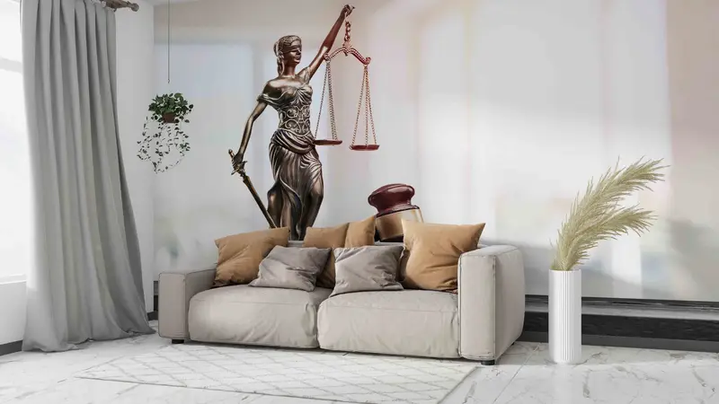 Modern Wall Painting, Lawyer Office Wall Decals, Attorney Mural, Removable Wallpaper, Lady Themis With Scales Wall Art, 3D Papercraft, - 3