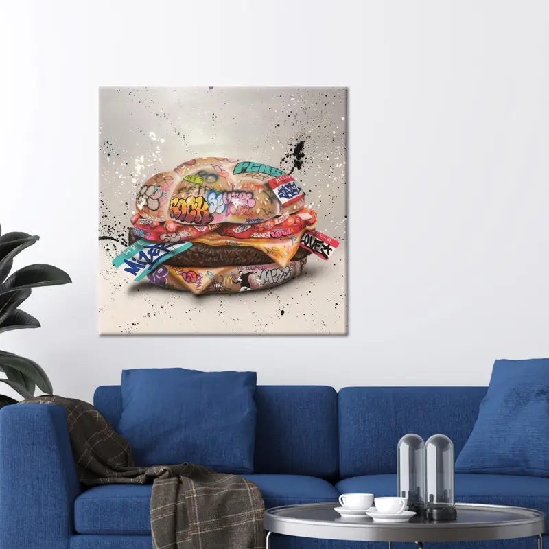 Modern Banksy-Inspired Hamburger Graffiti Canvas Print