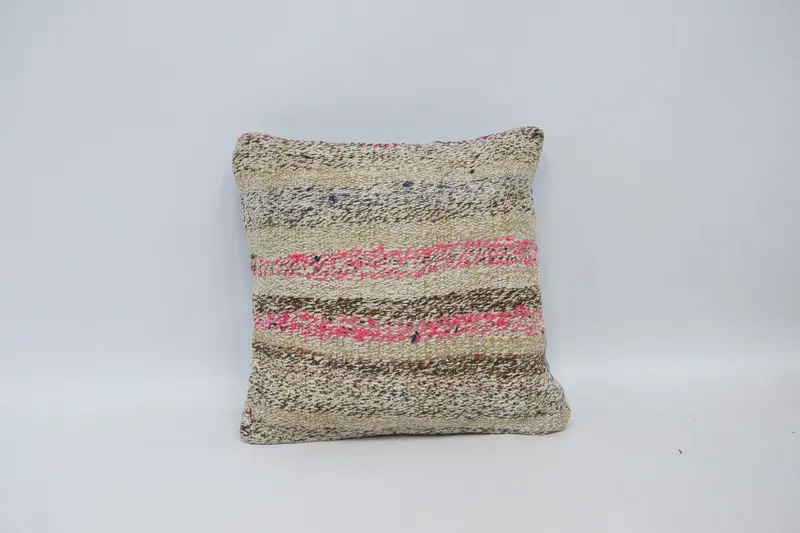Yellow Turkish Antique Cushion, Art Deco Striped Wool Bedroom Cushion Cover - 1