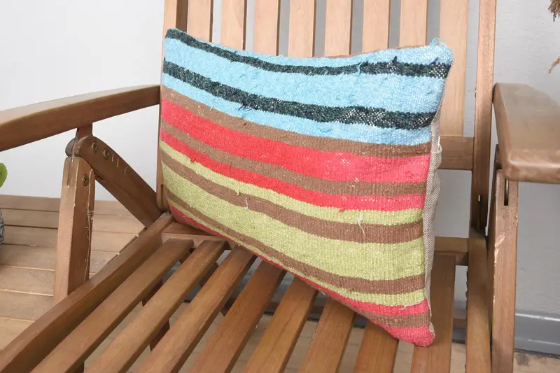 Turkish Kilim Pillow, Oriental Cushion Cover, Cushion Cover, Meditation Cushion Case, Antique Pillows, Vintage Pillow, 12x20 Pink Cushion Cover - 3