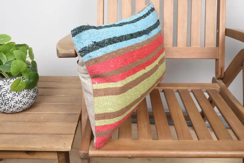 Turkish Kilim Pillow, Oriental Cushion Cover, Cushion Cover, Meditation Cushion Case, Antique Pillows, Vintage Pillow, 12x20 Pink Cushion Cover - 2
