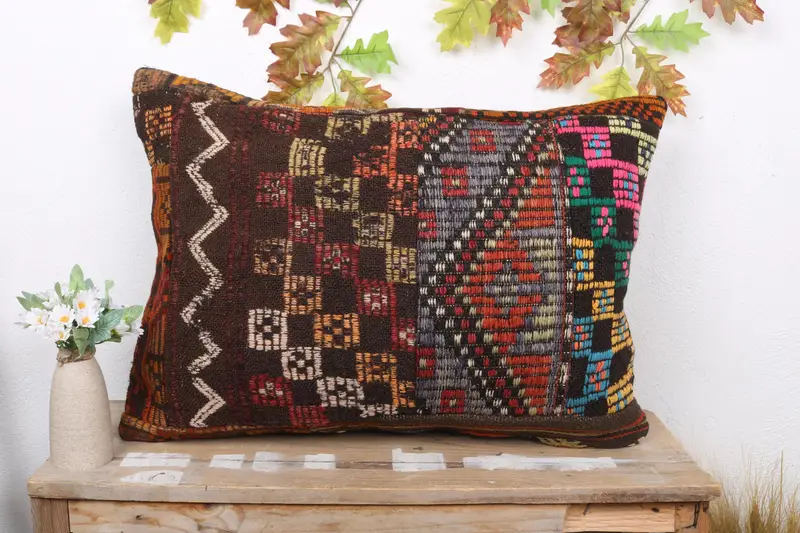 Blaues und rotes Patchwork-Wurfkissen, handgefertigtes Vintage-Kissen