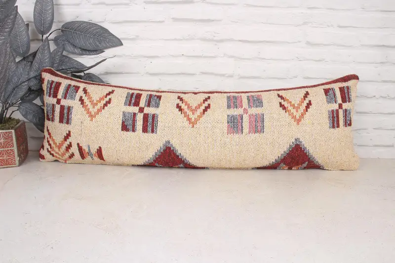 Handmade Kilim Cushion, Gift Pillow, Pillow Cover, Sofa Bolster Cushion Case, 12x36 Beige Pillow Cover, Vintage Kilim Pillow, Knitted Pillow Cover - 1