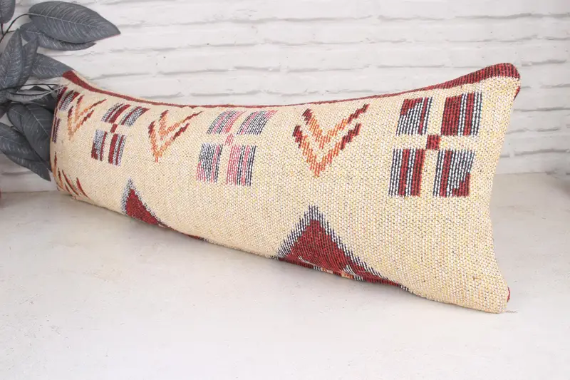 Handmade Kilim Cushion, Gift Pillow, Pillow Cover, Sofa Bolster Cushion Case, 12x36 Beige Pillow Cover, Vintage Kilim Pillow, Knitted Pillow Cover - 4