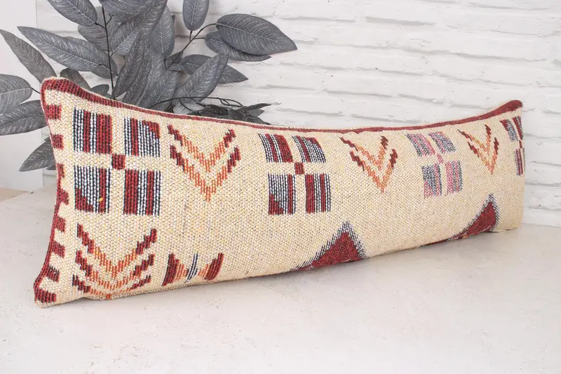 Handmade Kilim Cushion, Gift Pillow, Pillow Cover, Sofa Bolster Cushion Case, 12x36 Beige Pillow Cover, Vintage Kilim Pillow, Knitted Pillow Cover - 3