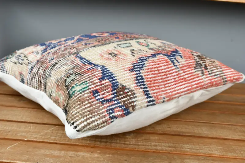 Retro Cushion Case, 14x14 Blue Cushion Cover, Vintage Pillow, Rustic Pillow, Boho Pillow Sham Cover, Antique Pillows, Cushion Case - 4