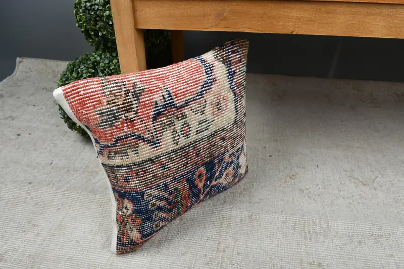 Retro Cushion Case, 14x14 Blue Cushion Cover, Vintage Pillow, Rustic Pillow, Boho Pillow Sham Cover, Antique Pillows, Cushion Case - 7