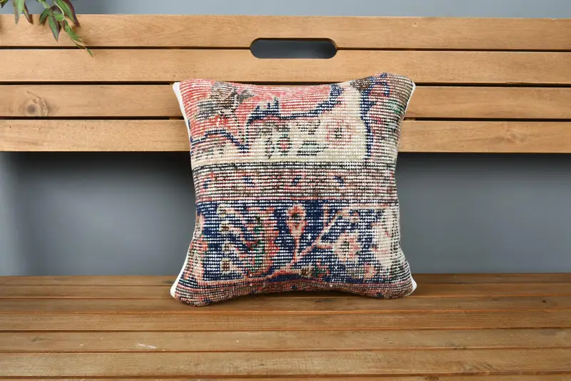 Retro Cushion Case, 14x14 Blue Cushion Cover, Vintage Pillow, Rustic Pillow, Boho Pillow Sham Cover, Antique Pillows, Cushion Case - 6