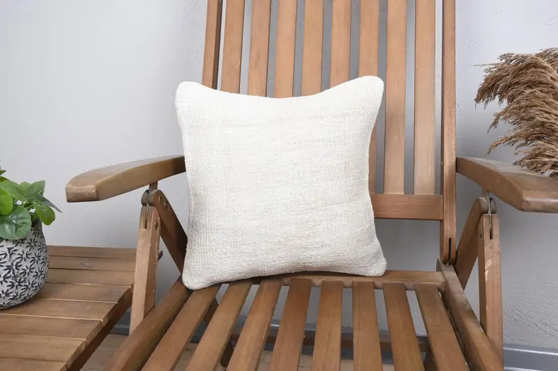 Small Square Cream Throw Pillow Case, Antique 14x14 inch Pillow Cover - 1