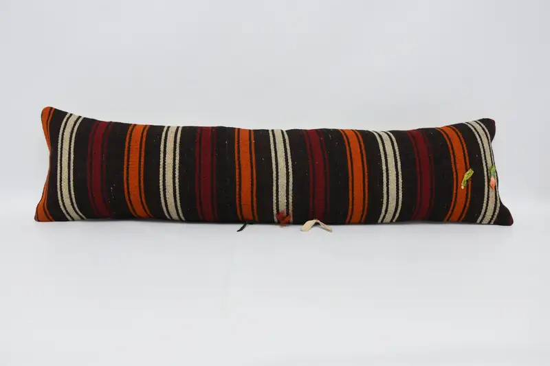 Wool Vintage Cushion, Gift for Mom Brown Striped Antique Pillowcase - 1