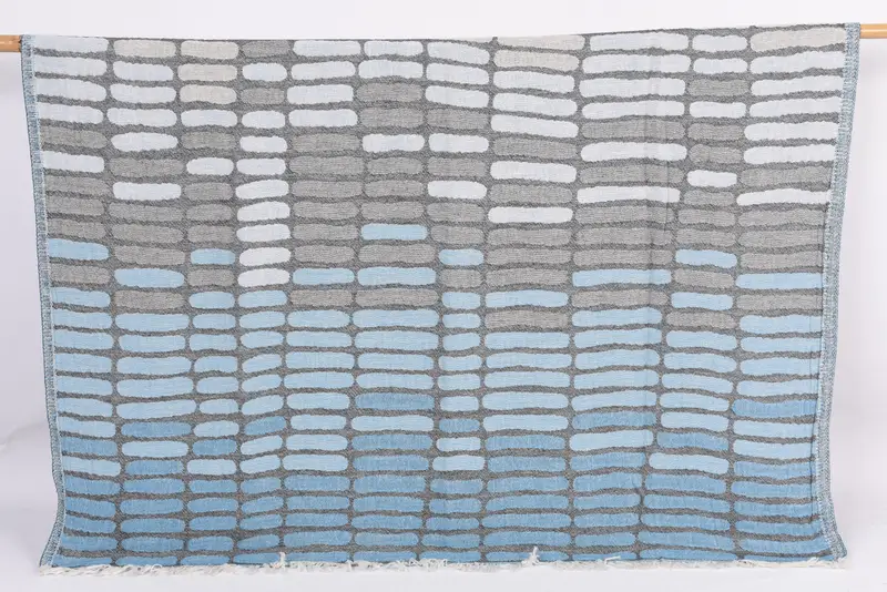 Handmade Blue Asymmetric Design Organic Cotton Towel, 69x40 Inches