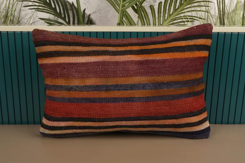 Throw Blue Pillow Sham, Striped Antique 16x24 inch Pillow - 1