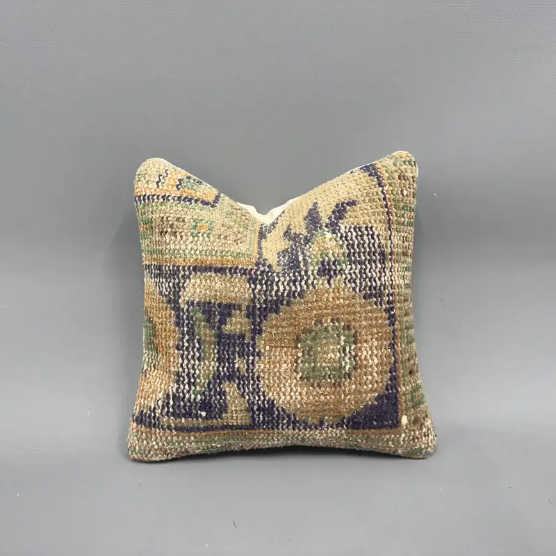 Pillow Case, Pillow for Sofa, Handmade Kilim Cushion, 12x12 Blue Cushion Cover, Personalized Gift Pillow Cushion, Turkish Kilim Pillow - 1