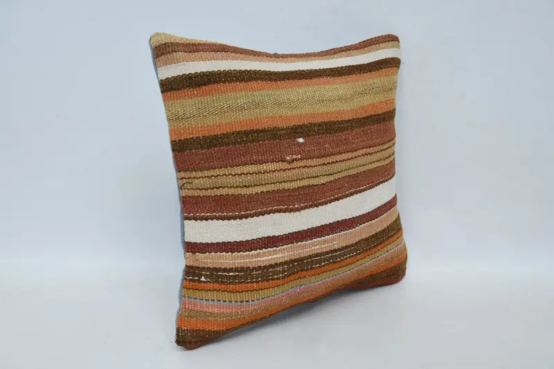 12x12 Brown Cushion, Ethnical Kilim Rug Pillow, Sustainable Cushion, Aesthetic Pillow Case, Pillow for Couch, Turkish Pillow, Pillow - 3