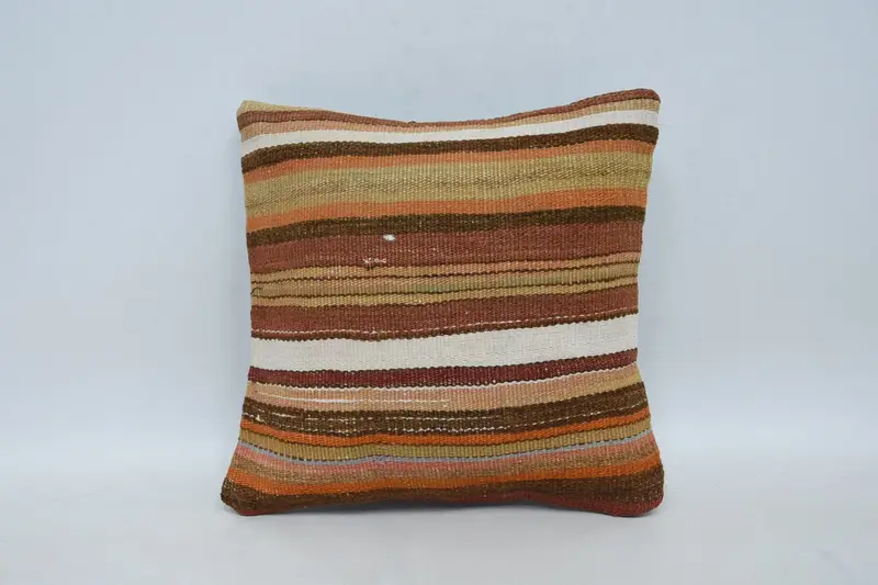 12x12 Brown Cushion, Ethnical Kilim Rug Pillow, Sustainable Cushion, Aesthetic Pillow Case, Pillow for Couch, Turkish Pillow, Pillow - 1